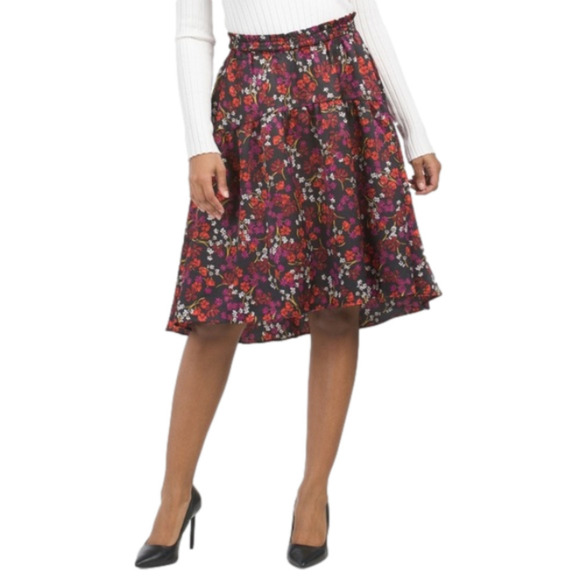 Draper James New Size L Waterfall Skirt Satin Floral A Line Smocked Waist Hi Low - Picture 1 of 7